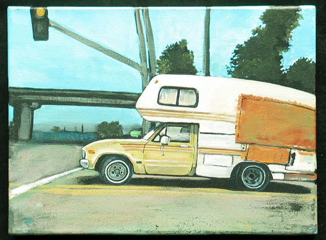 maleri, akryl, landskap, kunst, illustrasjon, by, biler, USA