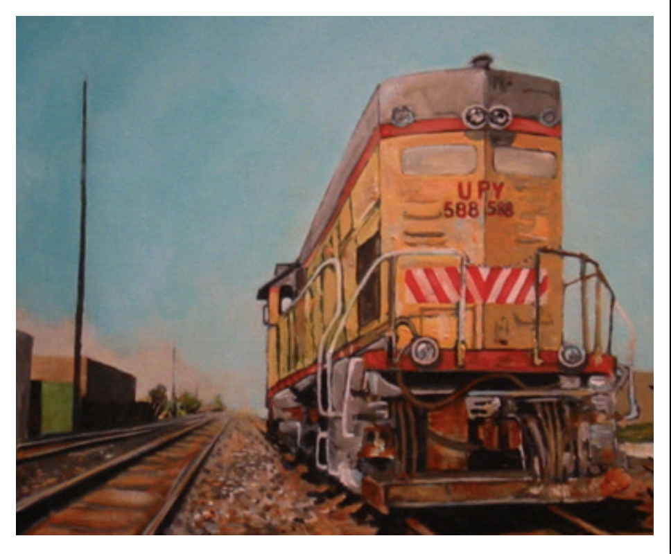 maleri, akryl, landskap, kunst, illustrasjon, by, biler, USA