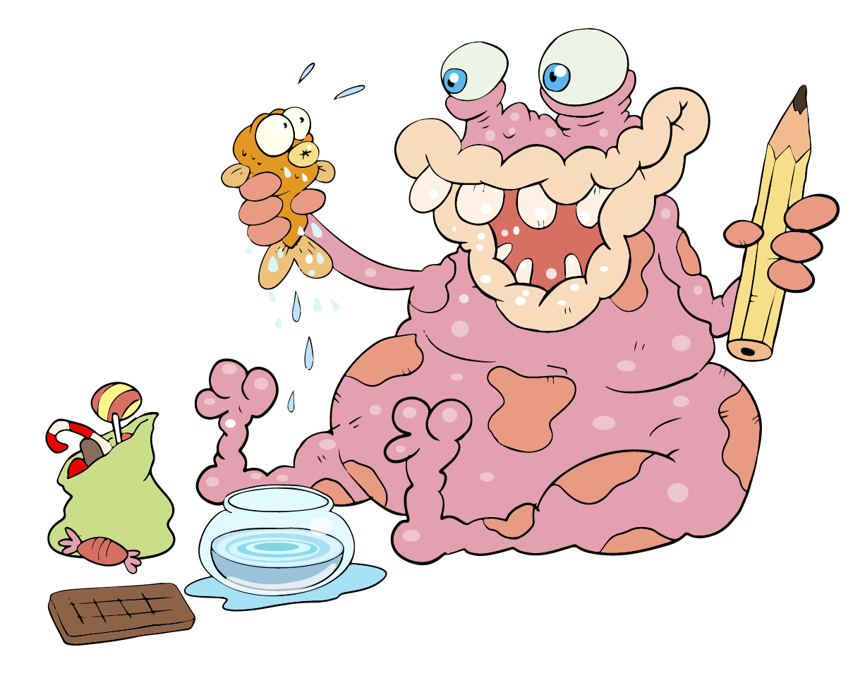 spise, monstre, tegnseriefigur, barnebok, barn, billedbok, illustrasjon, tegne, fantasi