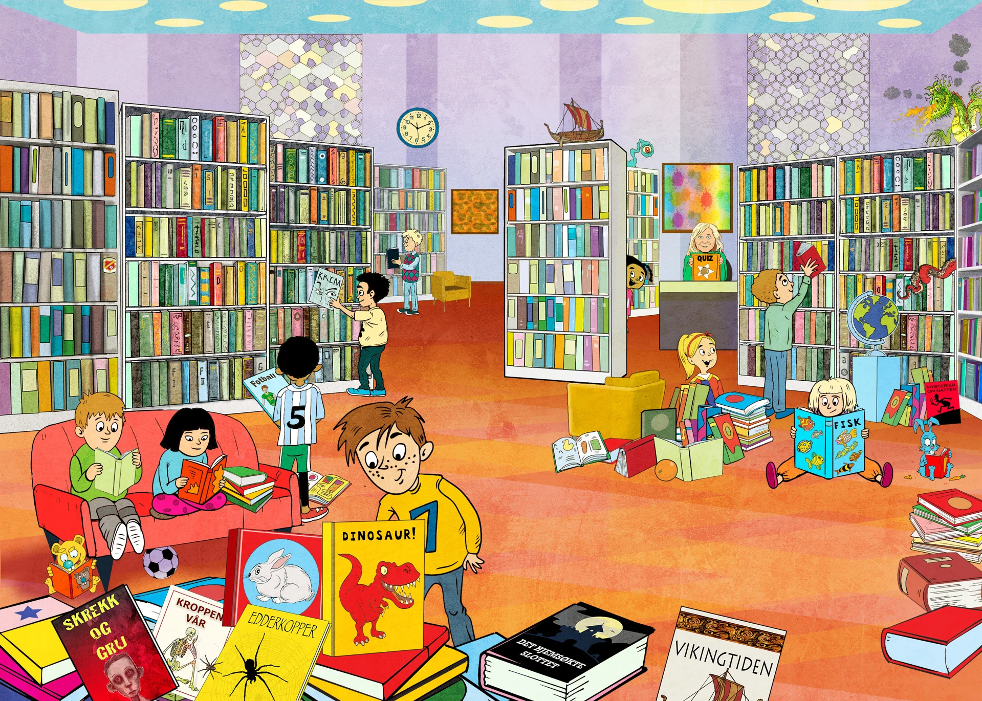 bibliotek, lese, bøker, lærer