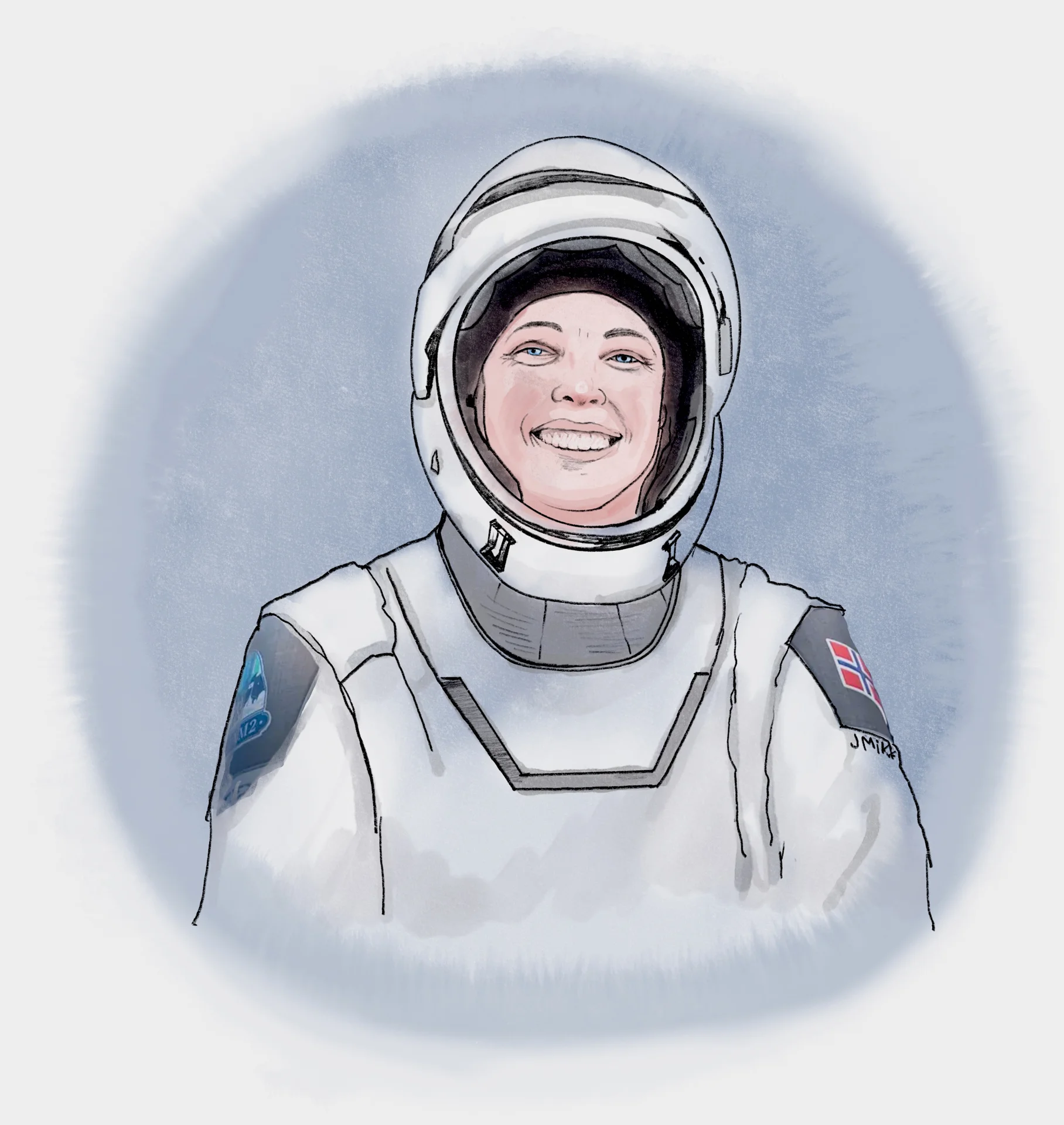 Janicke Mikkelsen, norsk astronaut, tegning, humor, vitsetegning, karikatur, tegneserie, satire, fantasi, portrett, dyr, barnebok