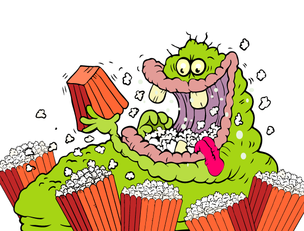 popcorn,monstre, tegnseriefigur, barnebok, barn, billedbok, illustrasjon, tegne, fantasi