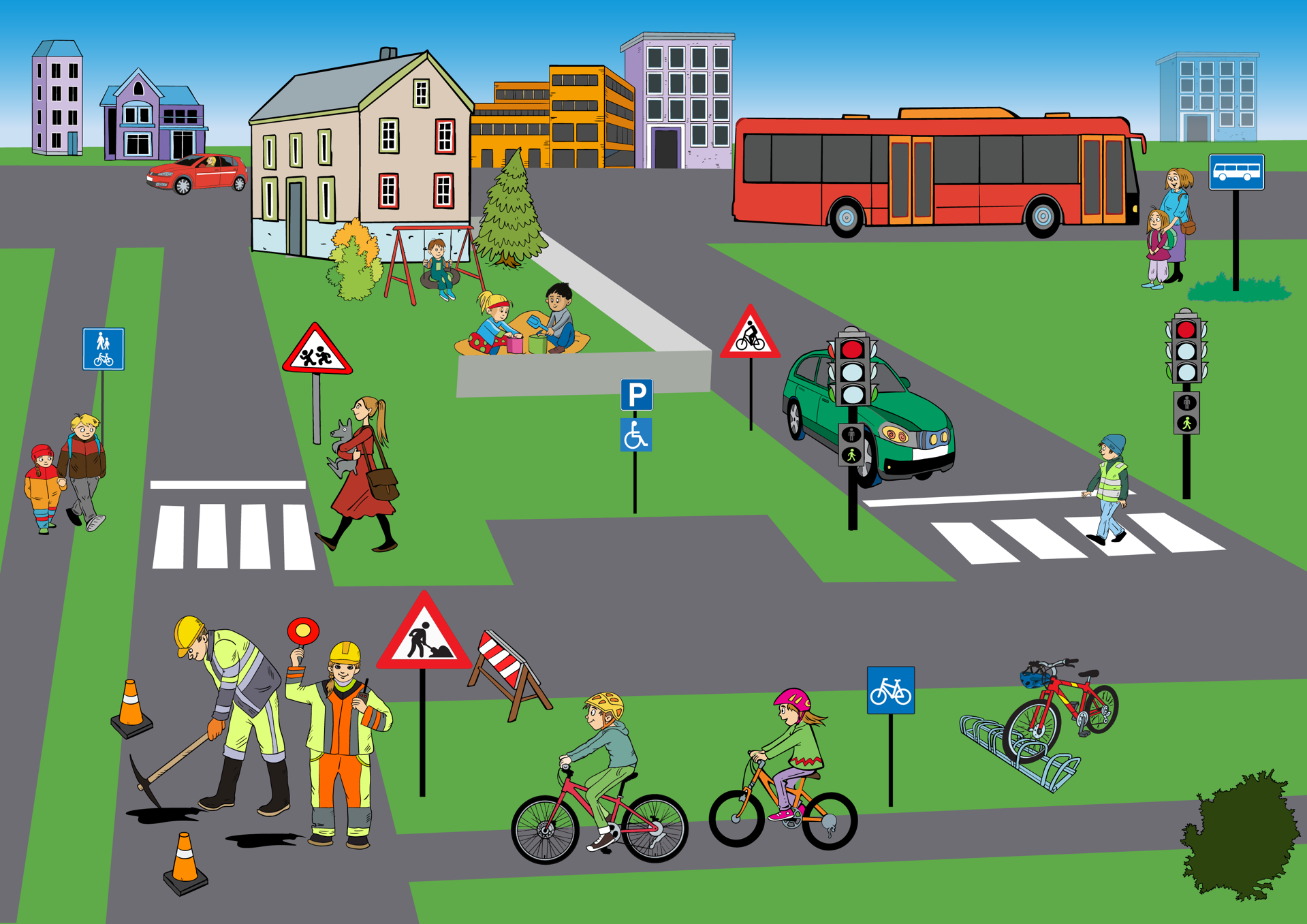 trafikk, bildebok, barnebok, barnehage, småbarn, eventyr, fantasi, lek, humor, følelser, vennskap, familie, søsken, foreldre, trygghet, omsorg, fellesskap, samarbeid,  mestring, nysgjerrighet, oppdagelse, hverdag, barnehageliv, dyr, natur, årstider, farger, former, rim, regler, språk, ord, samtale, læring, illustrasjon