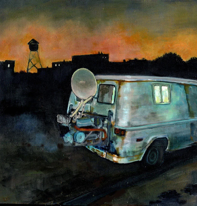 maleri, akryl, landskap, kunst, illustrasjon, by, biler, USA