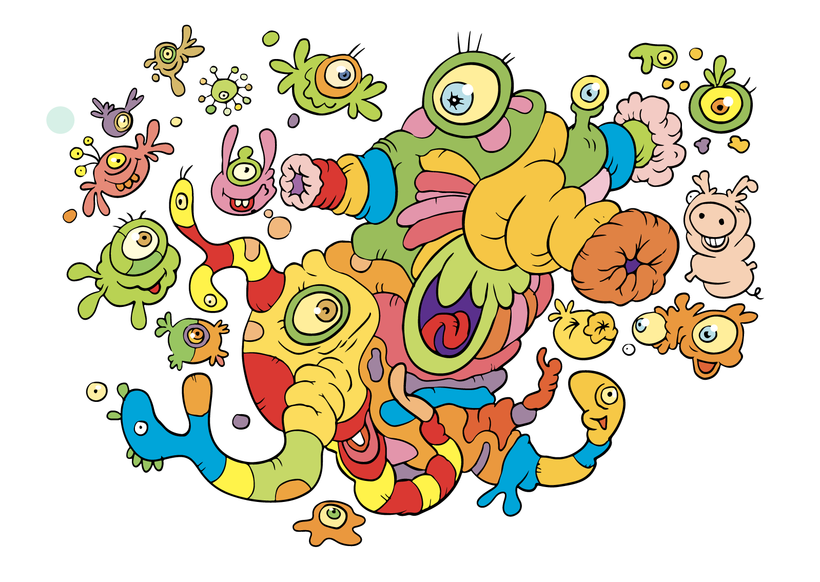 fargelegg, monstre, tegnseriefigur, barnebok, barn, billedbok, illustrasjon, tegne, fantasi