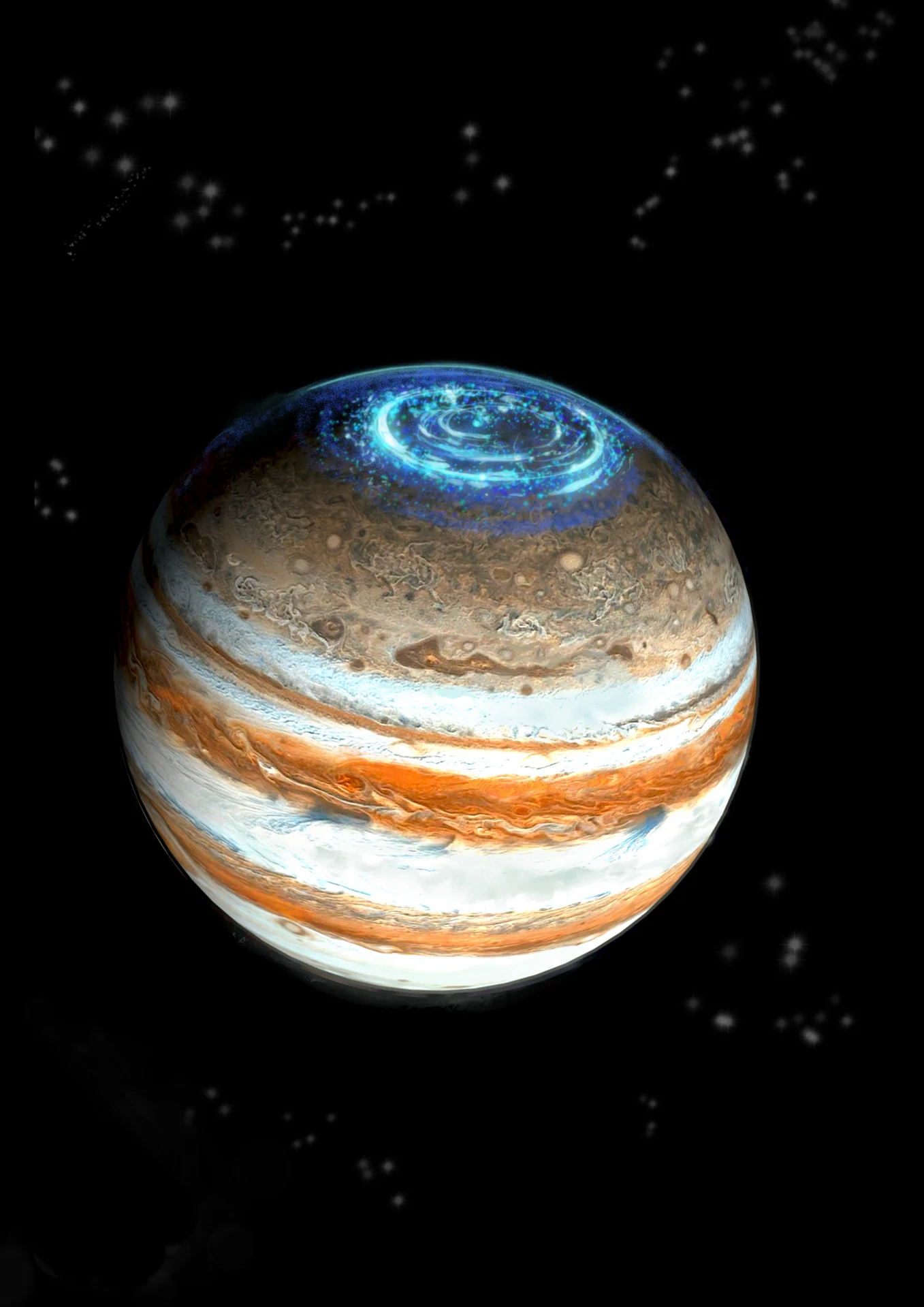 Jupiters polpunkt,planeter, solsystemet, verdensrommet, sola, månen, stjerner, jorda, Merkur, Venus, Mars, Jupiter, Saturn, Uranus, Neptun, astronaut, romfart, romskip, rakett, satellitt, romstasjon, Melkeveien, meteor, asteroide, komet, tyngdekraft, bane, dag og natt, romforskning, astronomi, fakta, lettlest, faktabok, barn